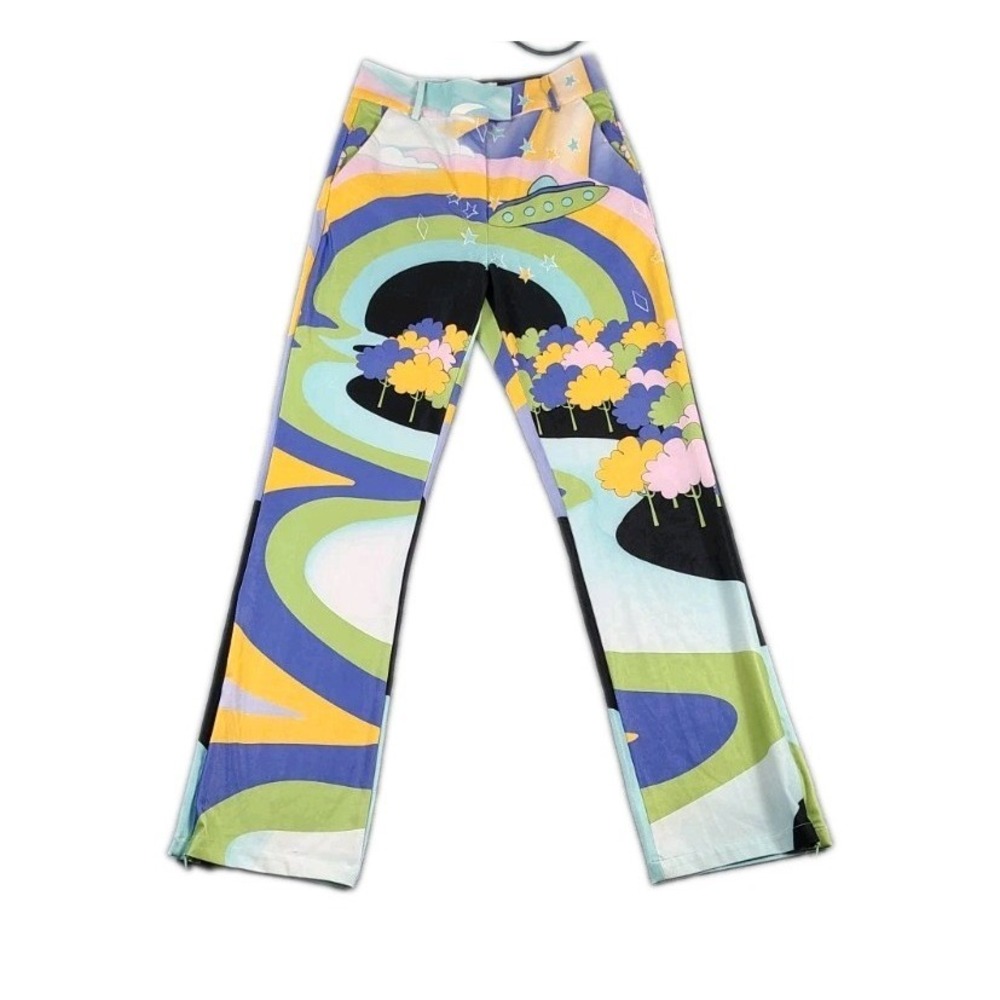 House Of Sunny Nice To Meet You Psychedelic UFO AOP Print Flare Pants US4 26x31